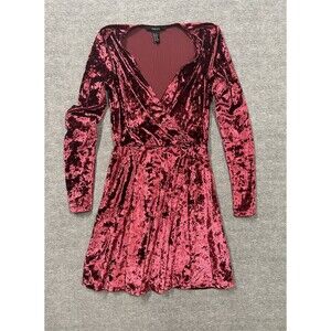Forever 21 Crushed Velvet Burgundy XS Fit & Flare Dress V Neck